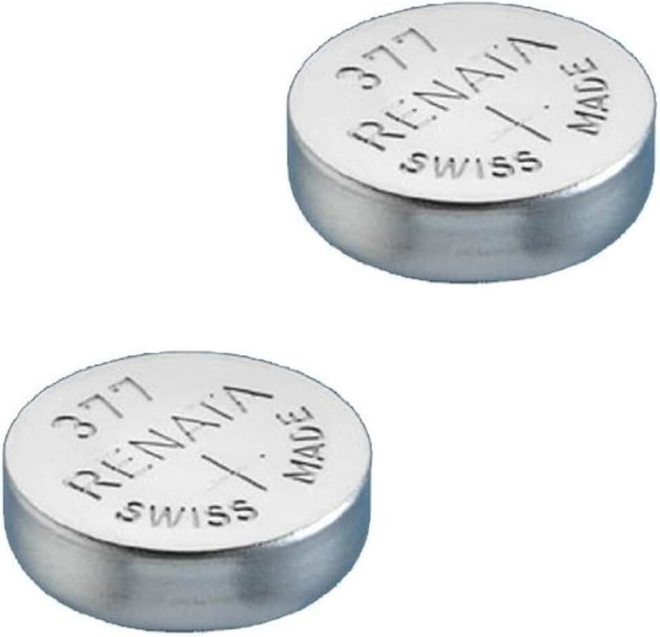 2 x Renata 377 Quecksilberbatterie für Uhren, SR626SW, Silberoxid Uhrenbatterie, 1,55 V, silberfarben
