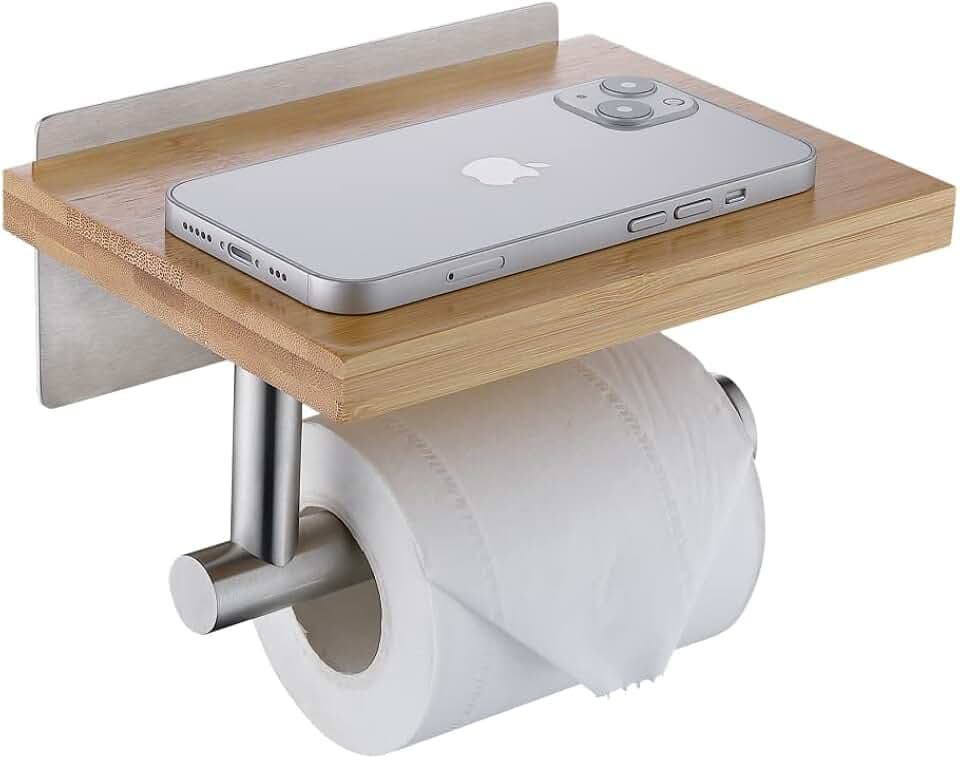 Toilettenpapierhalter mit Natürlichem Bambus Ablage