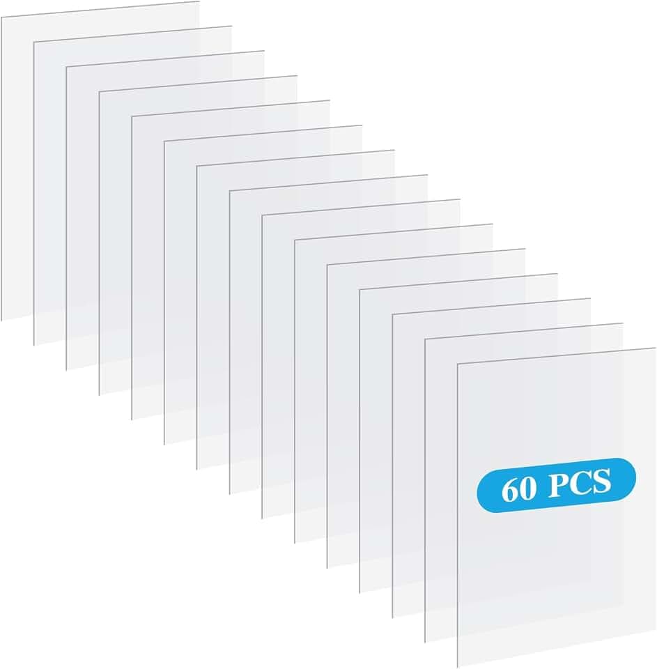 60 Pcs 7 x 5 Inch Clear Acrylic Sheets 1 mm Thick for Picture Frame Glass Replacement, Art Crafts, Laser Cutting, Engraving, DIY Projects and Signs