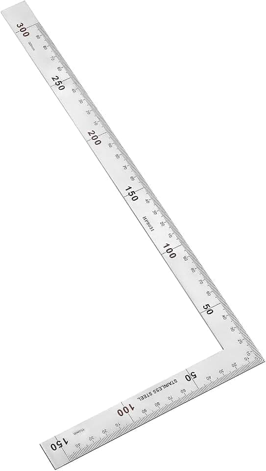 QWORK® Edelstahl Lineal in L Form Quadratisch, 150 x 300 mm, Doppelseitiges Rechtwinkliges Lineal für Büro, Bau und Holzbearbeitung