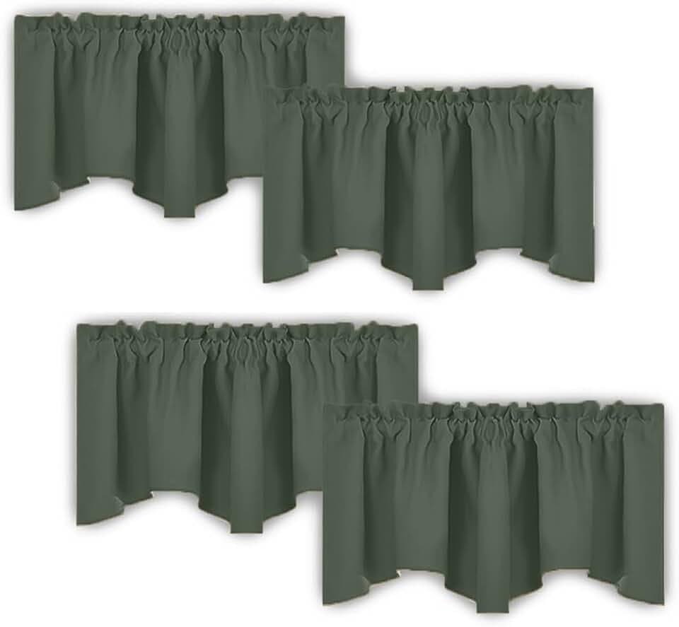 NICETOWN 4 Panels Blackout Valance Rod Pocket Thermal Insulated Window Treatment Tiers Solid Short Curtain for Small Window Bedroom 52 x 18 Inches 4 Panels, Dark Mallard