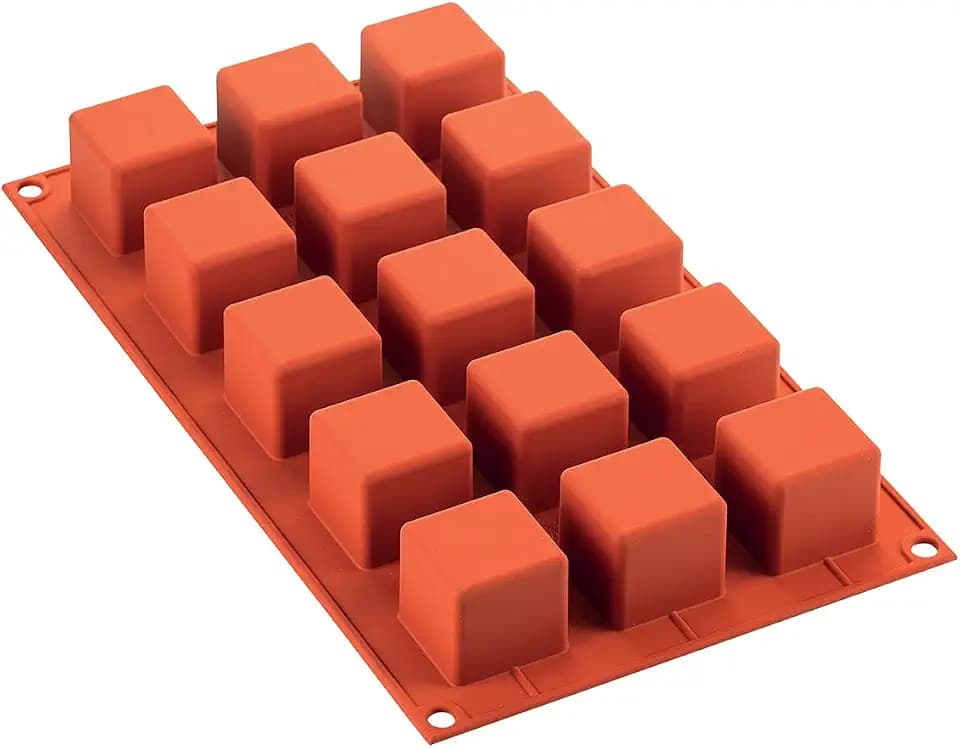 silikomart | SF105 Silikonform für Monoportionen Cube, antihaftbeschichtet, 15 Würfel, 1er Pack Kuchenform, 35 x 35 mm, h 35 mm, Made in Italy