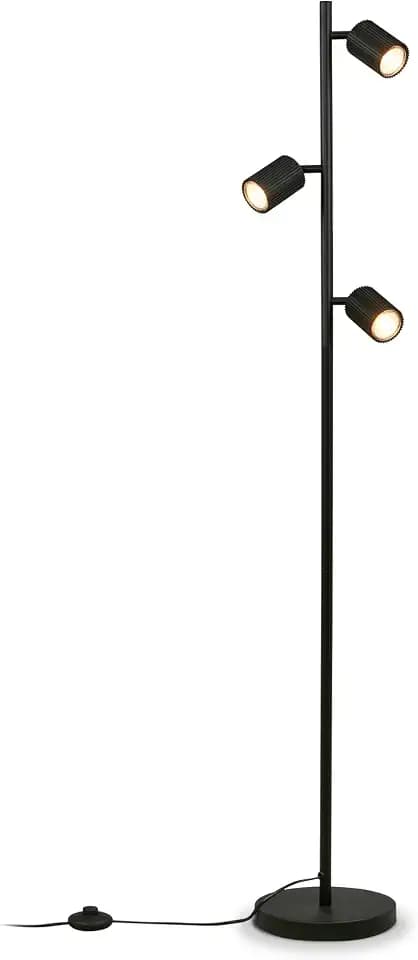 BRILONER - Stehlampe mit Fußtaster, 3x GU10, Schwenkbar, 22x141cm, Schwarz
