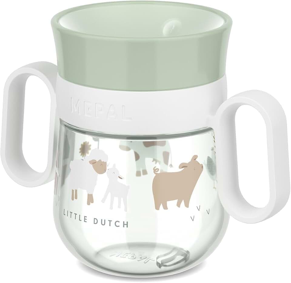 Mepal - Trinklernbecher 360° Mio Little Dutch - Auslaufsicher - 360 Rand ermöglicht das Trinken von jeder Seite - Leicht zu haltende Griffe - 200 ml - Little Farm
