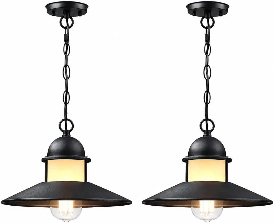 2 Pack Outdoor Hanging Lights, Matte Black Dome Shade Fixture
