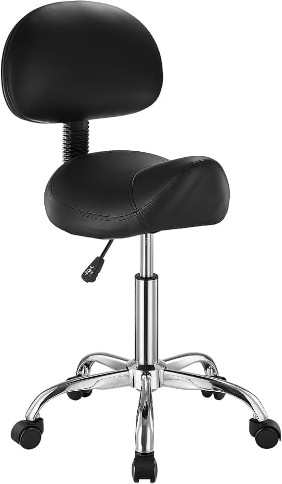 VEVOR Sattelhocker Rollhocker 204 kg belastbarer höhenverstellbarer (84-100 cm) Drehhocker Arbeitshocker mit Rückenlehne, ergonomischer PU-Leder-Drehsattelstuhl für Salon Spa Massage Klinik