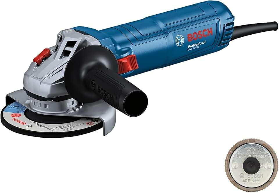 Bosch PRO Winkelschleifer GWS 12-125 (Scheiben-Ø: 125mm, Leistung 1200 W, Wiederanlaufschutz, inkl. SDS-Überwurfmutter, Zusatzhandgriff, Zweilochschlüssel)