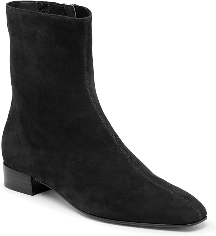 Coutgo Womens Ankle Boots Chunky Low Heel Square Toe Zipper Dress Booties