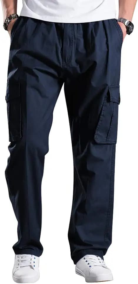 Men's Full Elastic Waist Cargo Pants Lightweight Casual Relaxed Fit Work Travel Pant