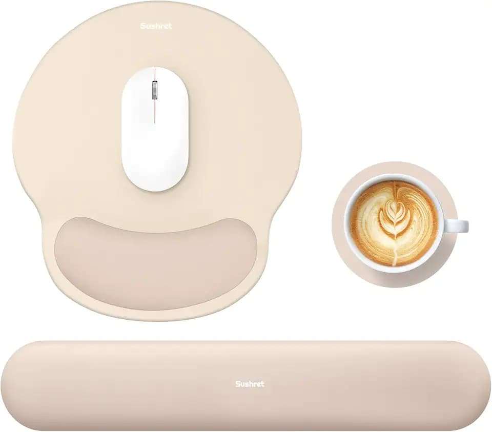 Sushret Mauspad & Tastatur Handballenauflage, 3-in-1 Ergonomisches Gel Memory Foam Handballenauflage mit Handgelenkstütze, Gaming Mauspad Armauflage für Computer Büro Schreibtisch Zubehör, Apricotrosa