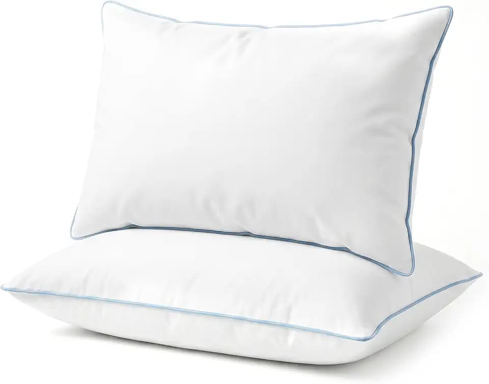 COSYLAND Kopfkissen 50 x 70 cm 2er Set, Bettkissen mit 100% Baumwollbezug, Daunen-Alternative Füllung, weich & stützend, maschinenwaschbar, Schlafkissen mit Blauer Paspel