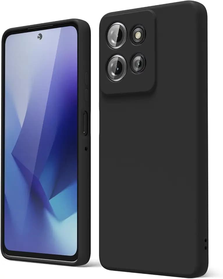 oakxco for Motorola Moto G Power 2025/ G Power 2026 Case Liquid Silicone, Cute Thin Slim Grip Soft Rubber Gel for Women Men, Smooth Matte Plain Solid Color Girly Simple Case with Camera Cover, Black