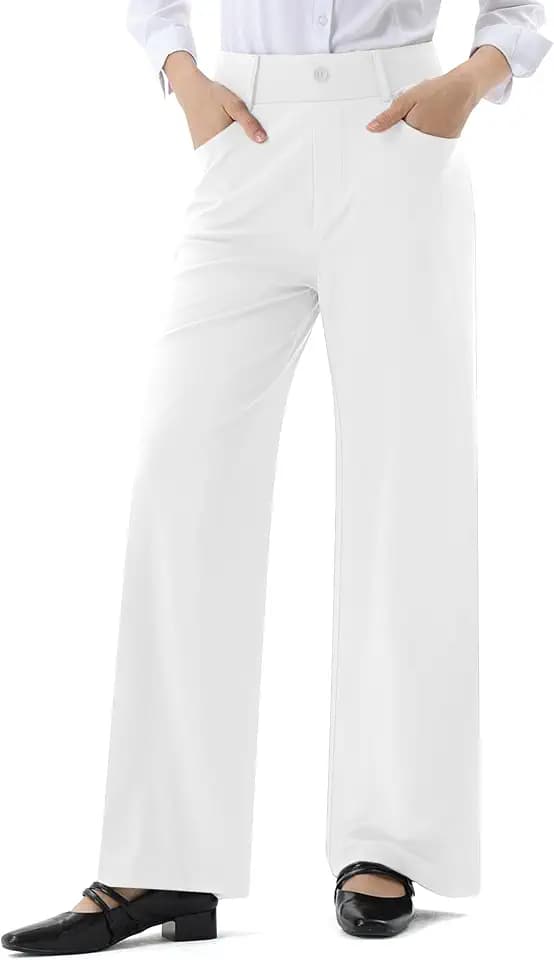 Womens Wide Straight Leg Work Pants Pull On Dress Pants Business Casual Trousers Slacks with Pockets