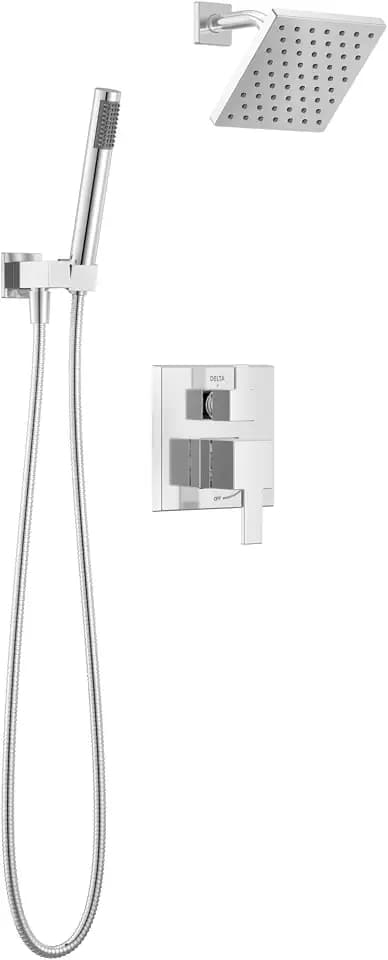 Delta Modern Square Shower System Faucet Set, Chrome 6.5-inch Shower Head and Handle Set, Valve Trim Kit, Chrome T342703 (Valve Not Included)