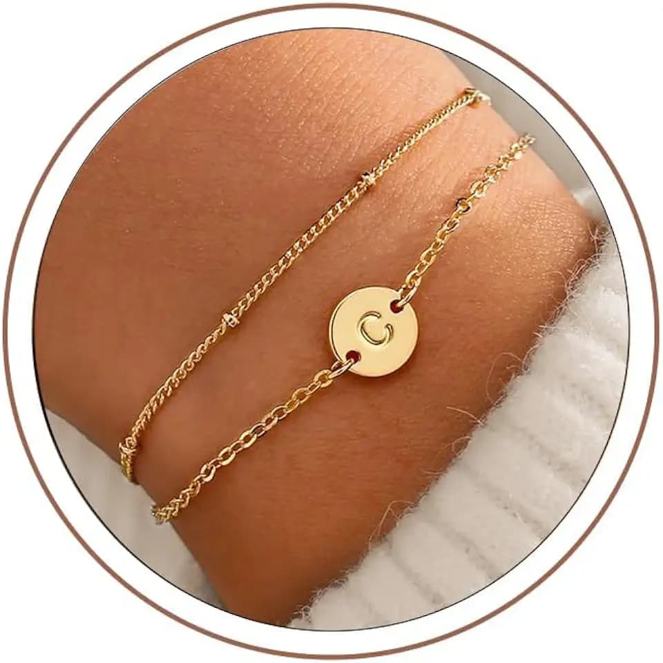 TINGN Armband Damen Gold Silber, 18K Gold/Weißgold Vergoldet Zwei in Einem Armband mit Buchstaben Monogramm Scheiben Armbänder Geschenke für Teenager Mädchen, Geburtstagsgeschenke für Frauen Freundin