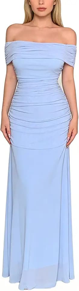 OYOANGLE Women's Off The Shoulder Maxi Dress Wedding Guest Dresses