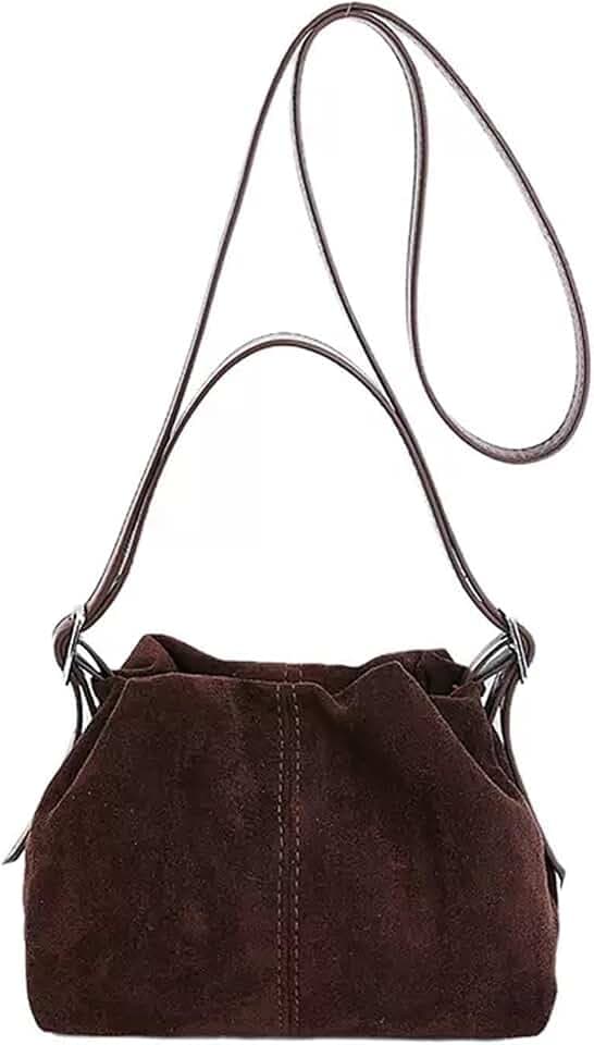 Women Vintage Suede Handbag Small Tote Bag Drawstring Bucket Bag Faux Suede Crossbody Bag Everyday Shoulder Bag Winter Purse