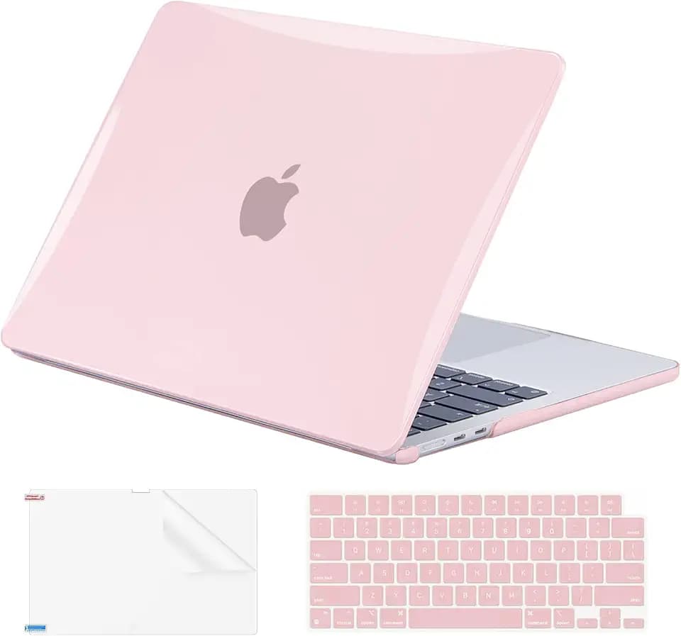 EooCoo Case for MacBook Air 15 inch M5 M4 M3 M2 2026-2023, Crystal Pink