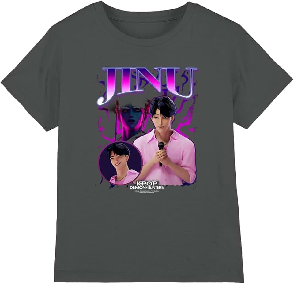 KPop Demon Hunters Unisex Kinder Kpop Demon Hunters Jinu Bootleg Kids T Shirt, Charcoal T-Shirt (1er Pack)