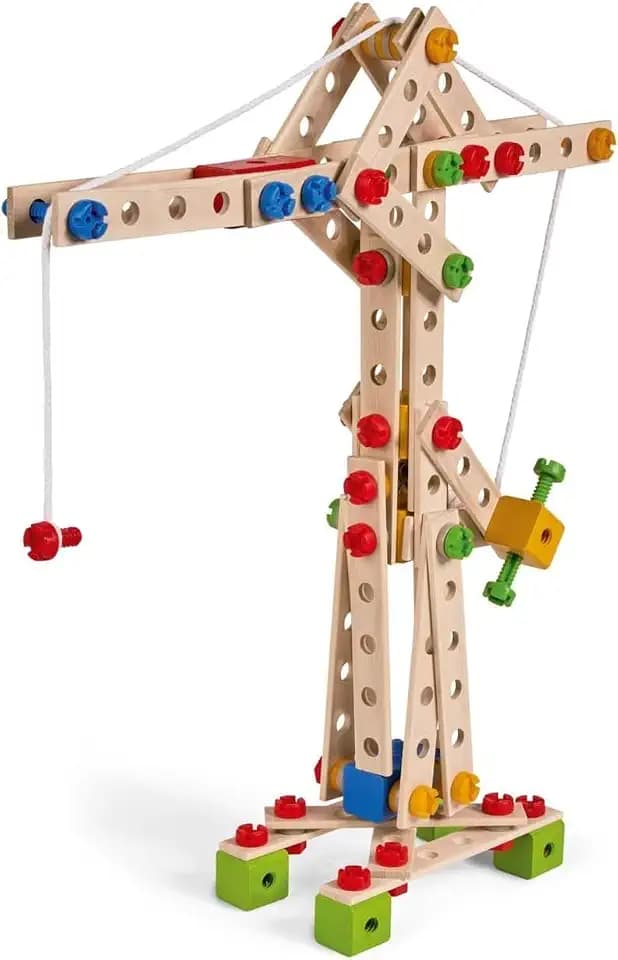 Eichhorn Constructor Kran, vielseitiges Holzspielzeug, 170 Bauteile, 5 Verschiedene Konstruktionen, für Kinder ab 6 Jahren