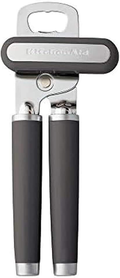 KitchenAid Classic Multifunction Can Opener and Bottle Opener Easy to Use, Razor Sharp Stainless Steel Cutting Wheel, Soft Ergonomic Handles, Charcoal
