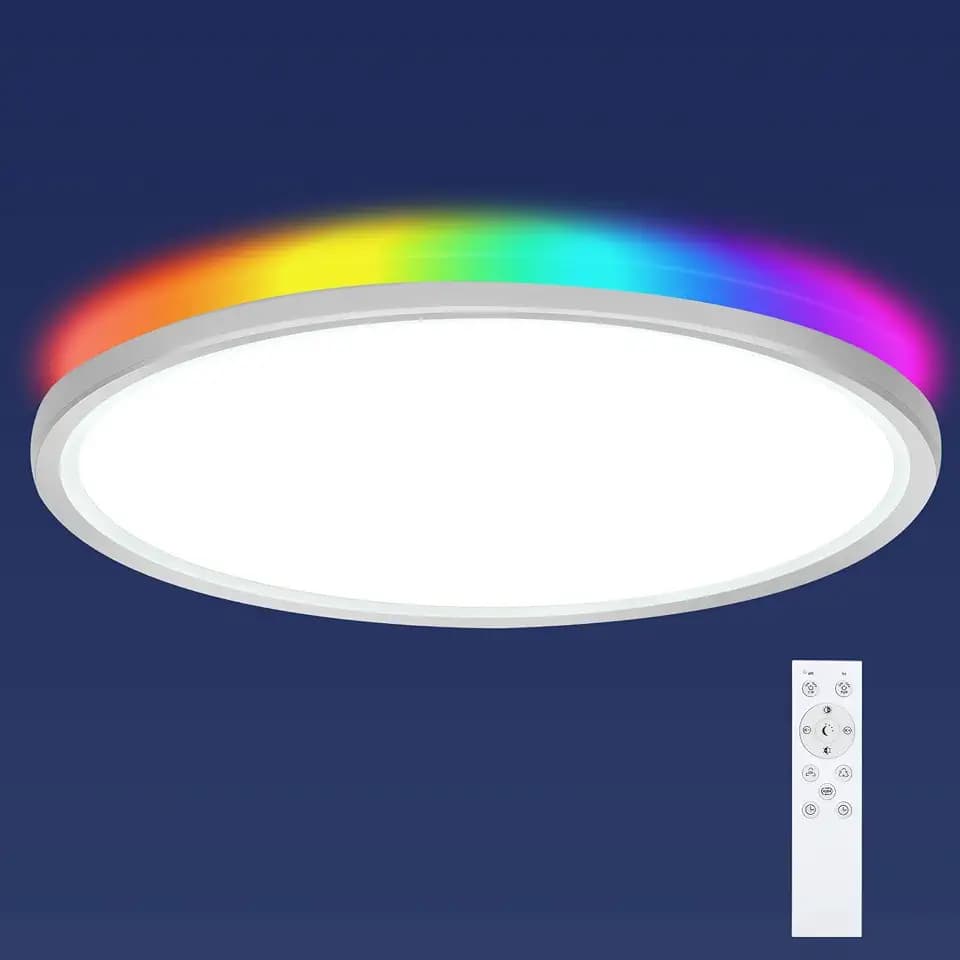 Lightess LED Ceiling Light with RGB Backlight, 24W 3000K-6500K Color Changing Ceiling Light Dimmable with Remote Control, Timer & Memory, IP44, Mordern Ceiling Lamp for Bedroom Kid Room Party Festival