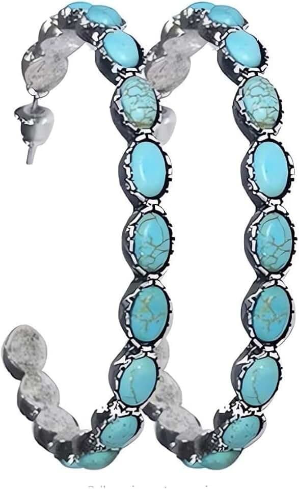 Western Earrings Boho Turquoise Oval Drop Dangle Earrings for Women Beaded Western Flower Teardrop Earrings Vintage Ethnic Alloy Pendant Jewelry Gift