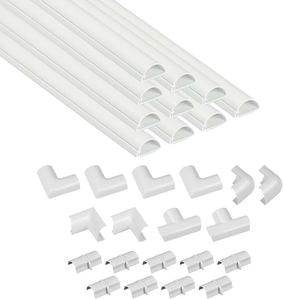 D-Line 30x15mm Kabelkanal 4m Multipack, halbrundes Profil, Selbstklebende Kabelabdeckung, überstreichbar, Kabelmanagement – 10 x 30mm (B) x 15mm (H) x 40cm Länge und Zubehör – Weiß