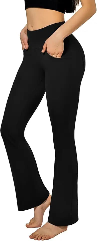 SINOPHANT Flared Yogahose Damen Leggings High Waist Schlaghose Blickdicht Leggins Bootcut Jogginghose with Taschen