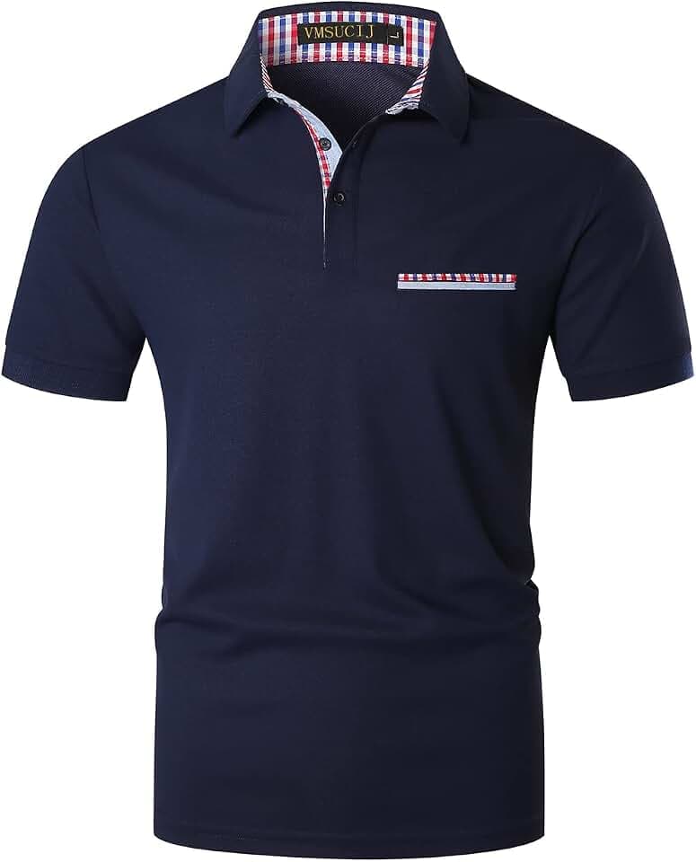 Poloshirt Herren Slim Fit, leichte und Atmungsaktive Kurzarm Polohemd, Sport Golf Polo Kontrast Farbe Tee Tops mit Tasche