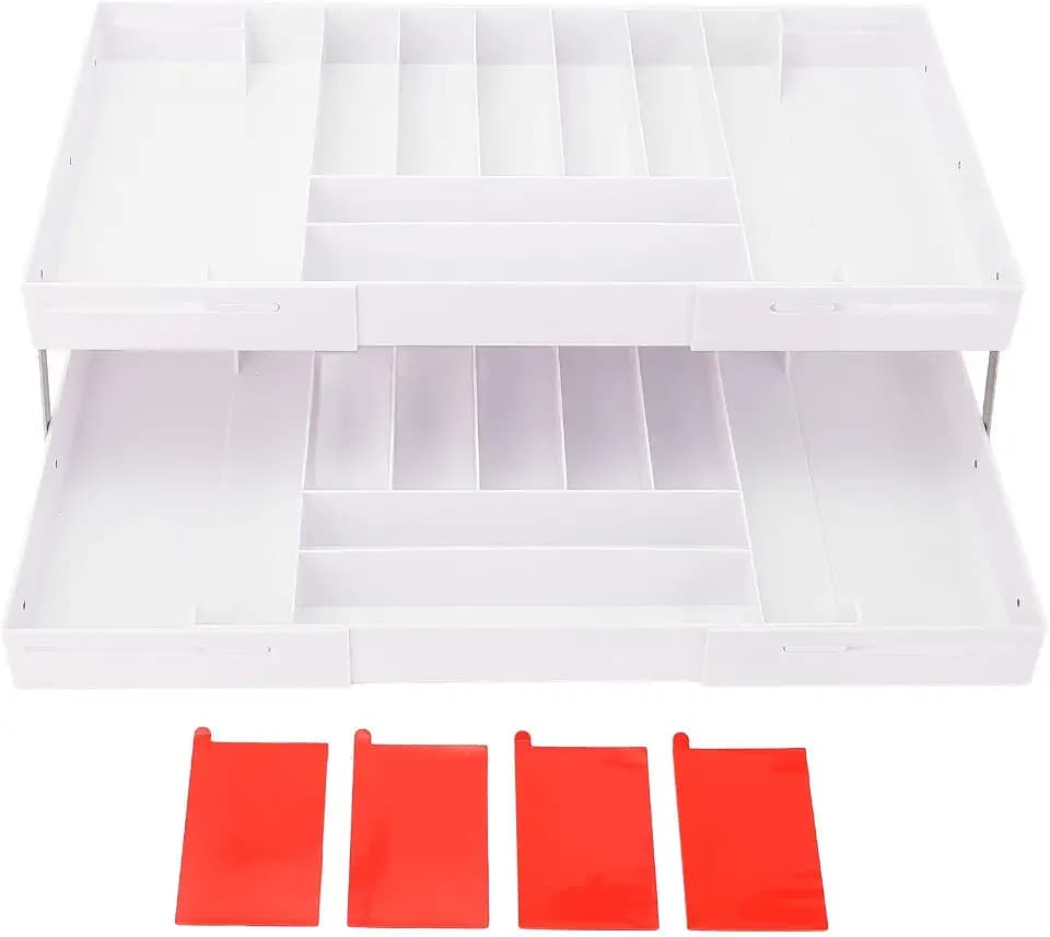 Extra Large and High Drawer Organizer, 2 Tier Smart Expandable Desk Organizer, Multi Level Junk Drawer Organizer for Makeup, Jewelry, Desk, Office Drawers (White)