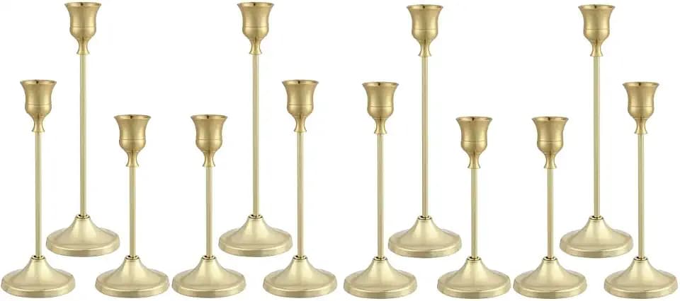 Candlestick Holders 4 Sets(12 Pcs), Gold Candle Holders with Anti-Slip Pad, Metal Taper Candle Holder, Candle Holder for Wedding Fireplace Mantel Housewarming Gift