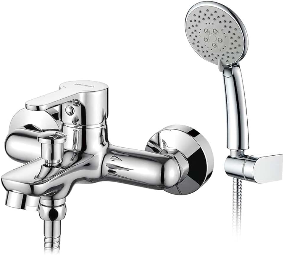 GRIFEMA Bad-Duschsystem mit Handbrause, Wannenarmatur mit 5 Funktionen, Mischbatterie für Badewanne, Brauseschlauch und Halterung, Aufputz, Chrom, Modell G13003