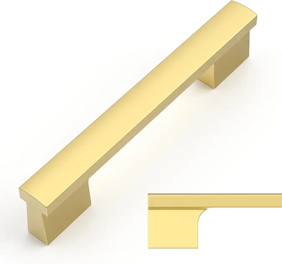 Amerdeco 10 Pack Brushed Gold Cabinet Pulls 4 Inch(102MM) Hole Centers Kitchen Cabinet Handles Hardware