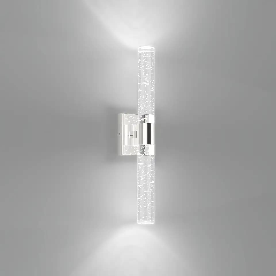 Tipace LED Bathroom Sconces Wall Lighting with Crystal Glass,Chrome Bathroom Vanity Light Fixtures,Modern Wall Lights for Mirror Living Room Hallway(6000K)