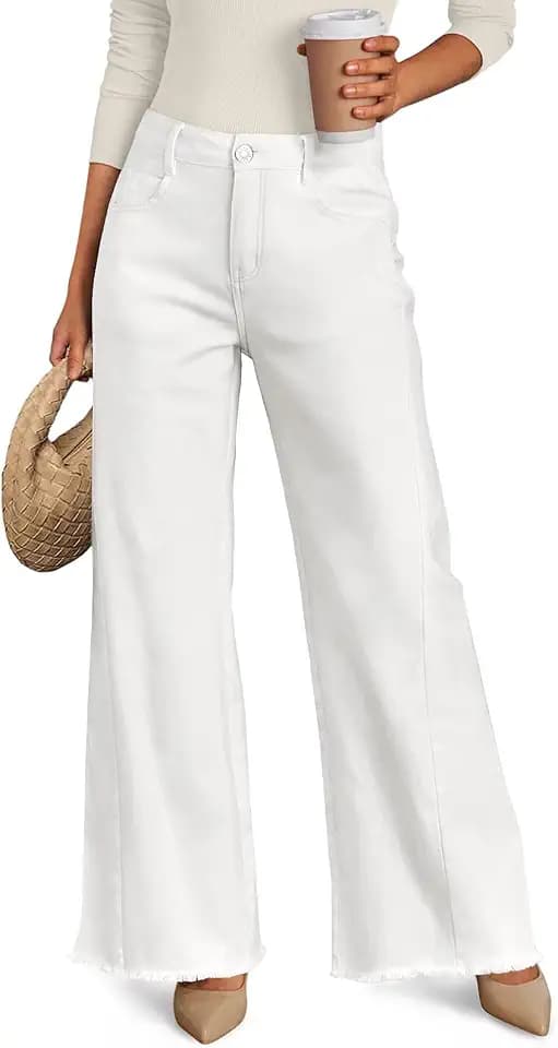 Trendy Queen Women's Wide Leg Jeans, Relaxed Loose with Raw Hem Pants