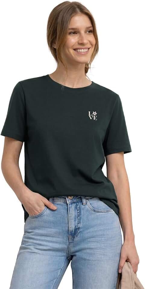 Damen T-Shirt mit Rundhals und Printdetail