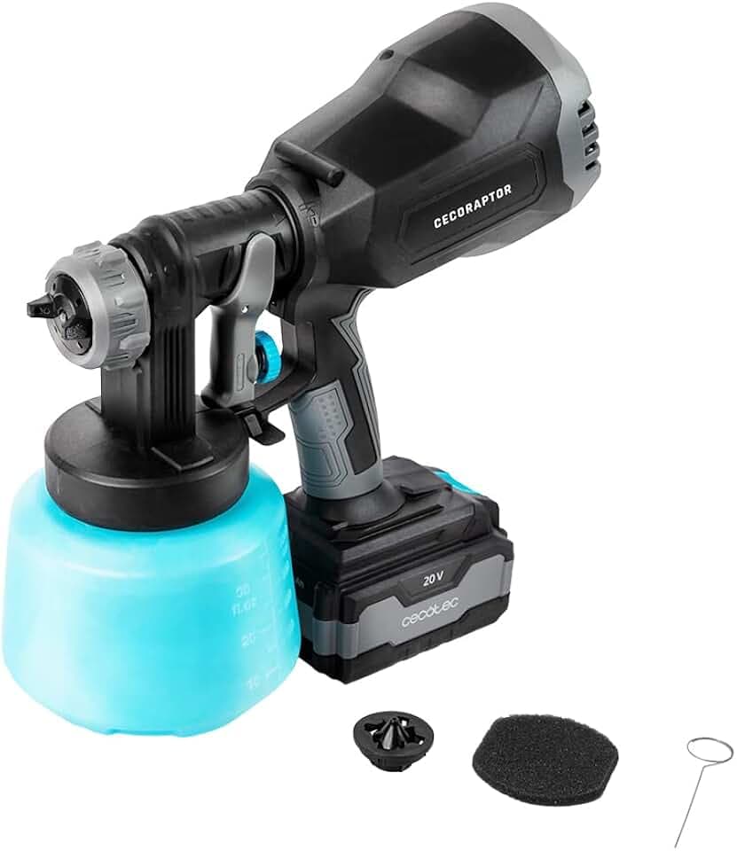 Cecotec Farbpistolen CecoRaptor Perfect Color 4020 Ultra. Farbspritzpistole mit 20V 4.000 mAh Akku, 1.000 ml Tankinhalt, maximale und zulässige Viskosität von 70 DIN/s, 700 ml/min Farbfluss