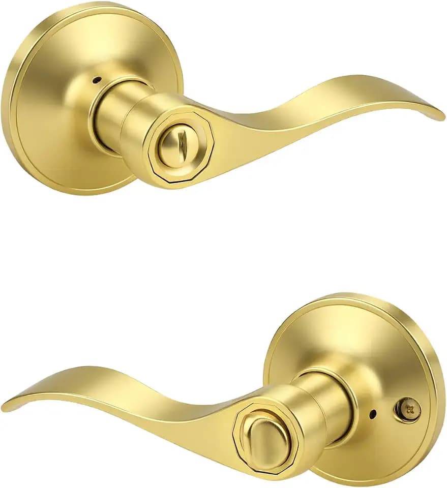 KNOBWELL 1 Pack Gold Door Handle Interior Privacy Doorknob Bedroom Door Handle with Lock, Reversible for Left and Right