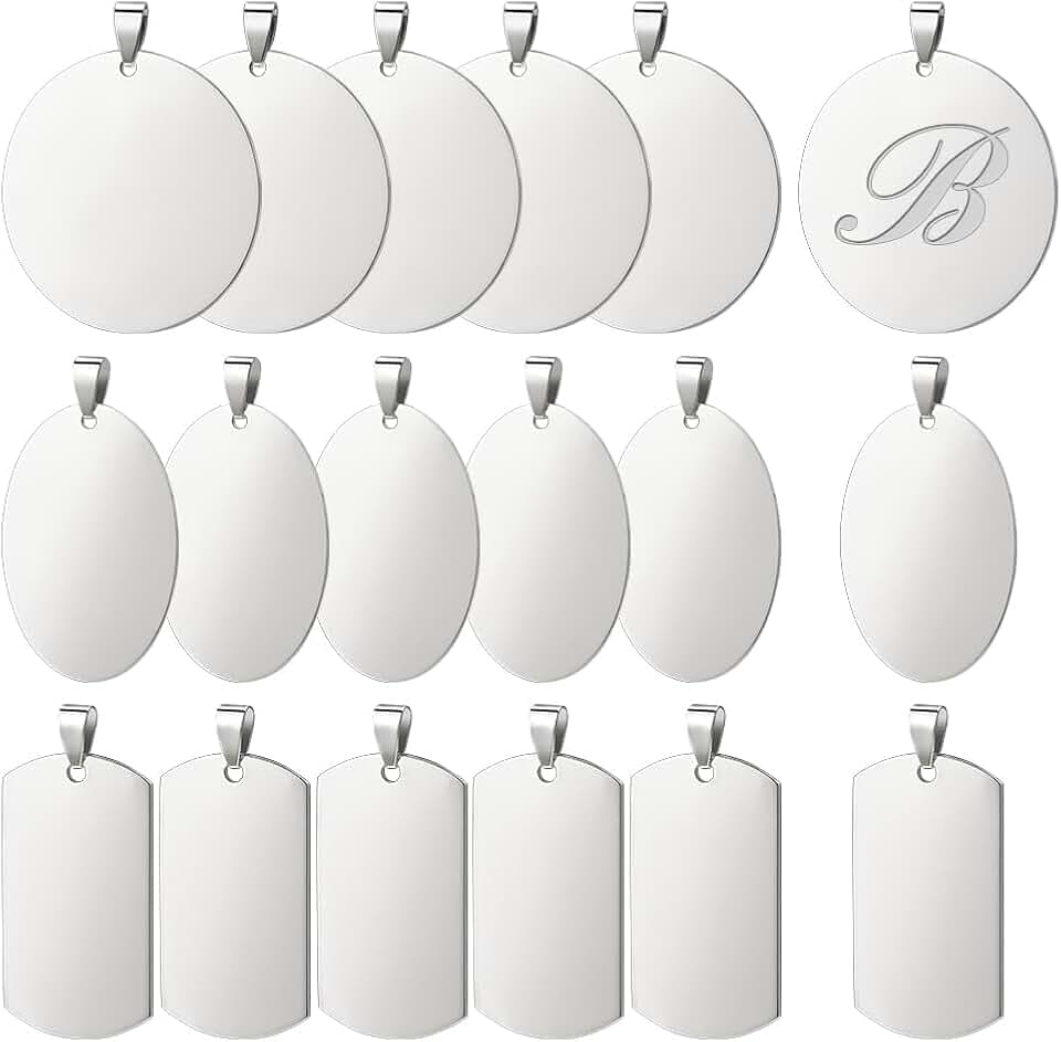 PH PandaHall 201 Stainless Steel Charms 18pcs 3 Style Stamping Tag Pendants Stamping Blank Tags Flat Round Metal Jewelry Charms for Bracelet Necklace Keychain Jewelry DIY Craft Gift Making