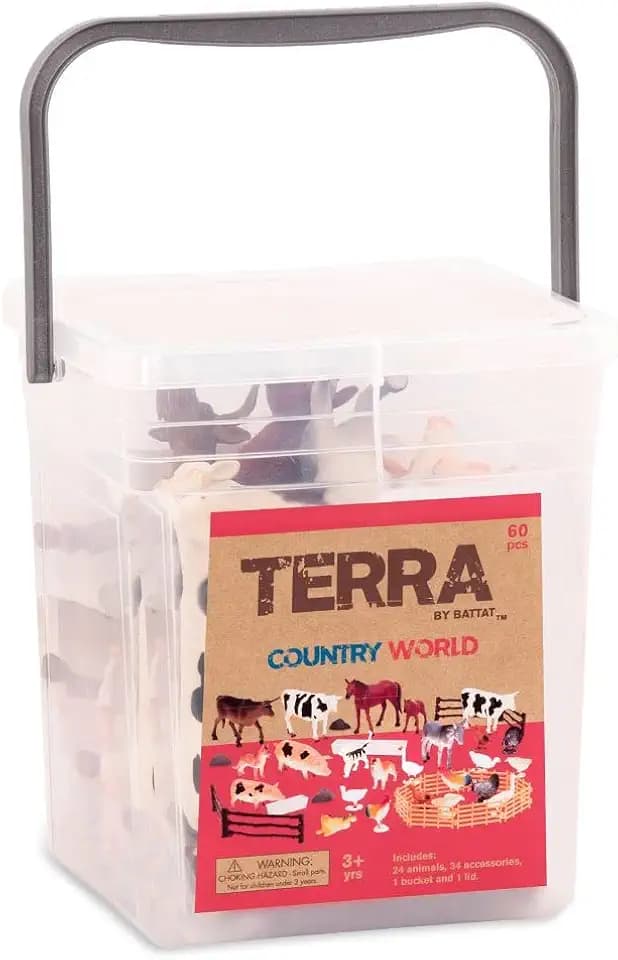 Terra by Battat Farm Animal Figurines, Country World 60pc Bucket, Animals