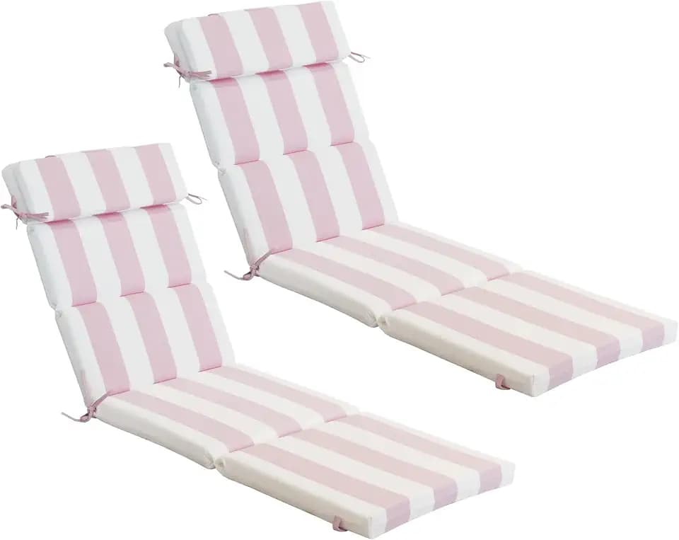 COZYVIDA Chaise Lounge Cushions 2 Pack,77×25×2.75in,Pink & White Stripe