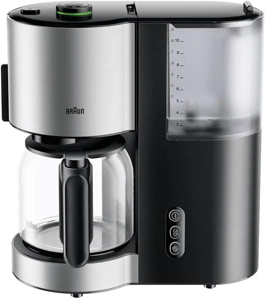 Braun Household Kaffeemaschine KF 5120 BK IDCollection Filterkaffeemaschine mit AromaSelect & 10 Tassen Glaskanne, Entkalkungsanzeige, Reinigungsprogramm, 1000 Watt, Schwarz/Edelstahl 110974