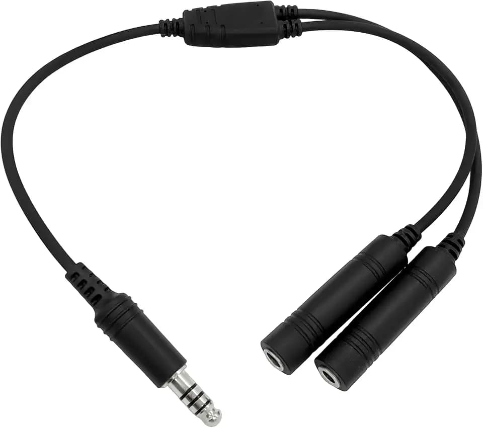 GA Dual Plugs General Aviation Headset to U174/U Helicopter Headphone Adapter Tactical Earmuff Connector 7.1 mm Civilian Wiring Pilot Aircraft Plane Extension Converter Cable Cord