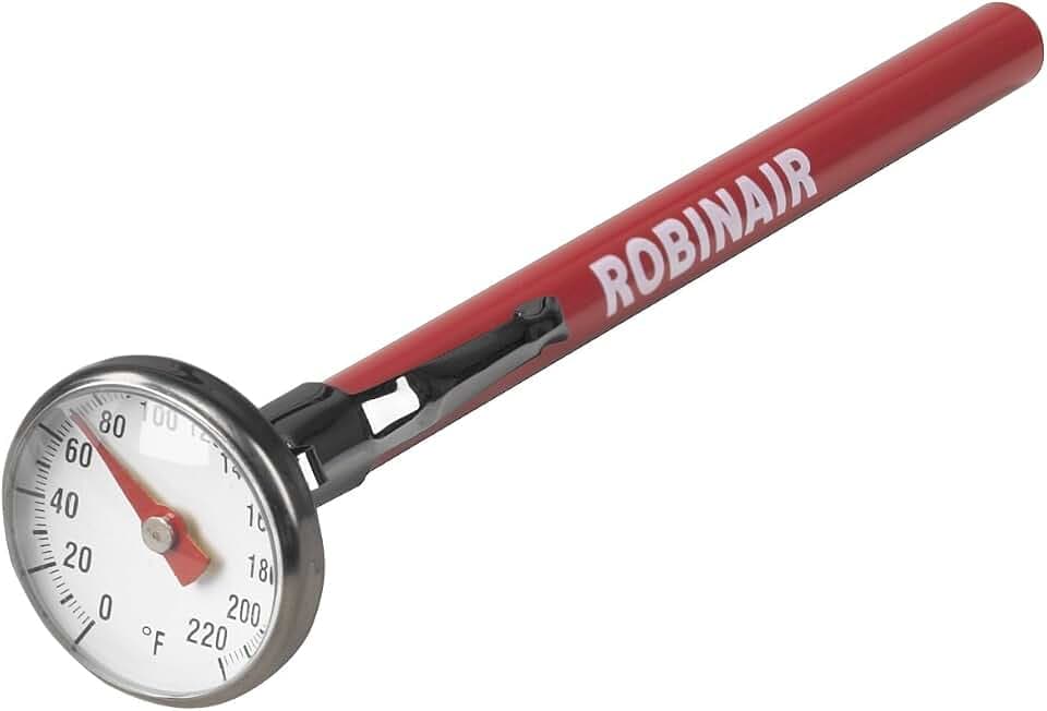 Robinair 10597 Dial Thermometer with Easy to Read 0° to +220°F, 1" Face