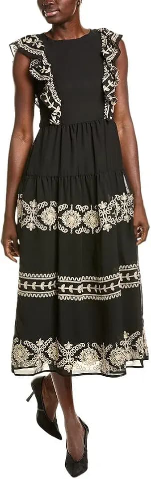 Anne Klein Women's Embroidered Ruffle Sleeve Dress