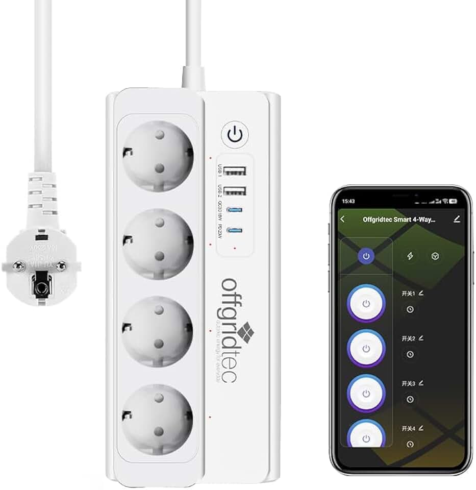 Offgridtec Smart WiFi Steckdosenleiste, 4 Steckdosen, 16 A/3680 W (3 Stück)