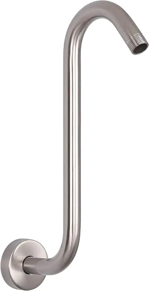 S Shaped Shower Arm, High Rise Shower Head Extension Pipe Standard 1/2" Connection with Flange, Awesome Shower Experience-Stainless Steel Bathroom Accessory(12 Inch S Shape, Brushed Nickel)