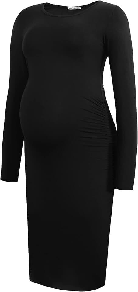 Smallshow Damen Umstandskleid Lange ärmel Umstandsmode Kleid,Black,M