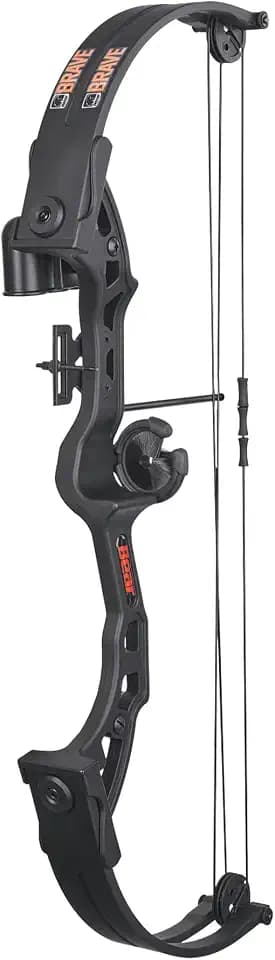 Bear Archery Brave Compound Youth Bow Set, Right Handed, Ages 8-12, Draw Weight up to 25lb, Draw Length up to 19.5", Accessories: Whisker Biscuit Arrow Rest®, Bow Sight & Finger Rollers, Black